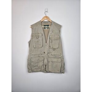 Vntg Orvis Men's Khaki Fishing Vest Utility Pockets Outdoor Adventure Sz Small